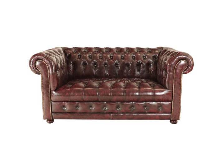 Zweisitzer-Sofa Chesterfield Manchester aus echtem Rindsleder New Red von Indisches-Möbelhaus.de