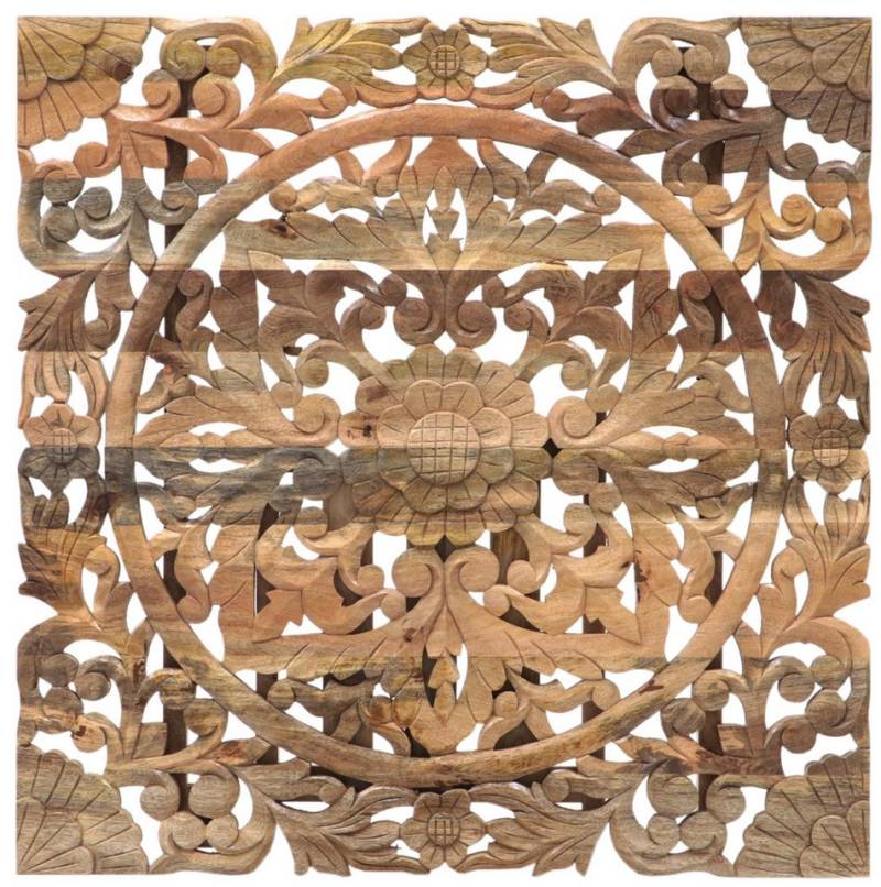 Indischesmoebelhausde Bilderrahmen Wandbild Retro 100x100x3 handgeschnitzt aus Mango-Massivholz von Indischesmoebelhausde