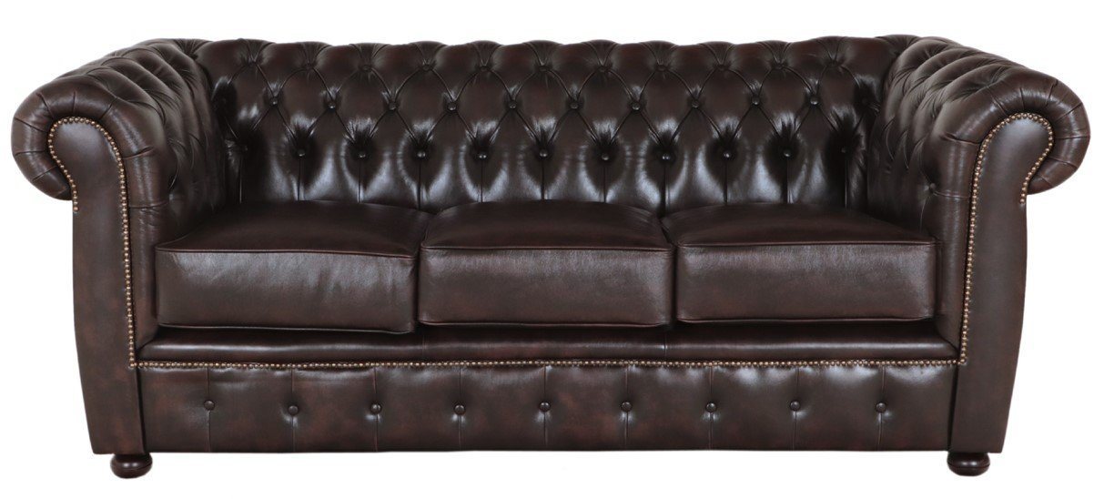 Indischesmoebelhausde Chesterfield-Sofa Dreisitzer-Sofa Chesterfield Liverpool aus echtem Rindsleder Braun von Indischesmoebelhausde