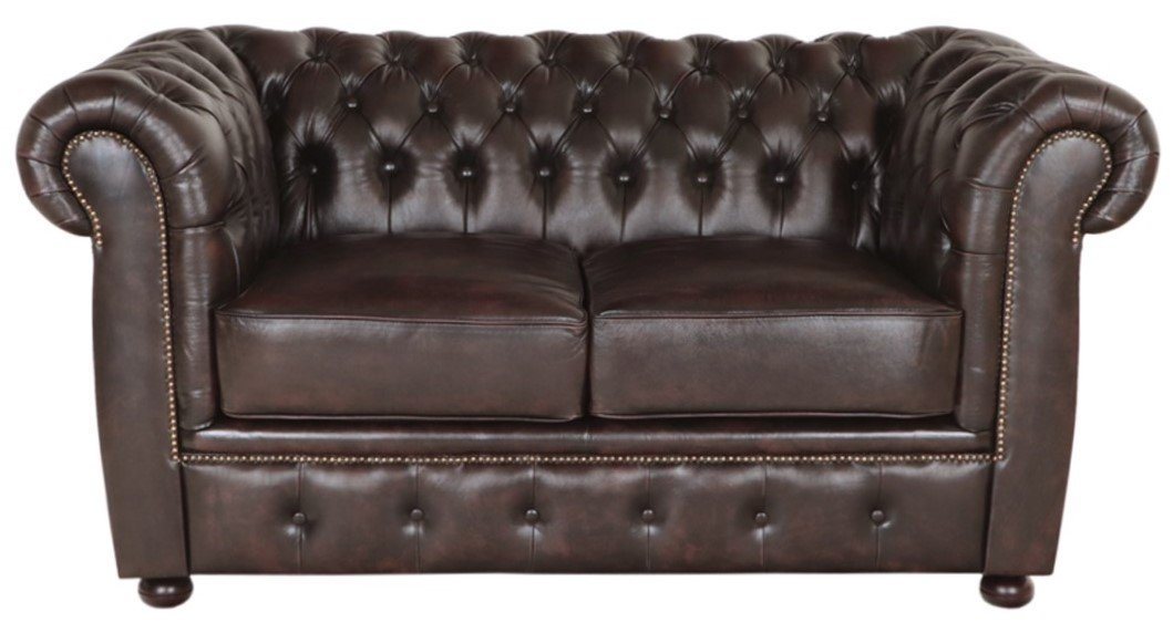 Indischesmoebelhausde Chesterfield-Sofa Zweisitzer-Sofa Chesterfield Liverpool aus echtem Rindsleder Braun von Indischesmoebelhausde