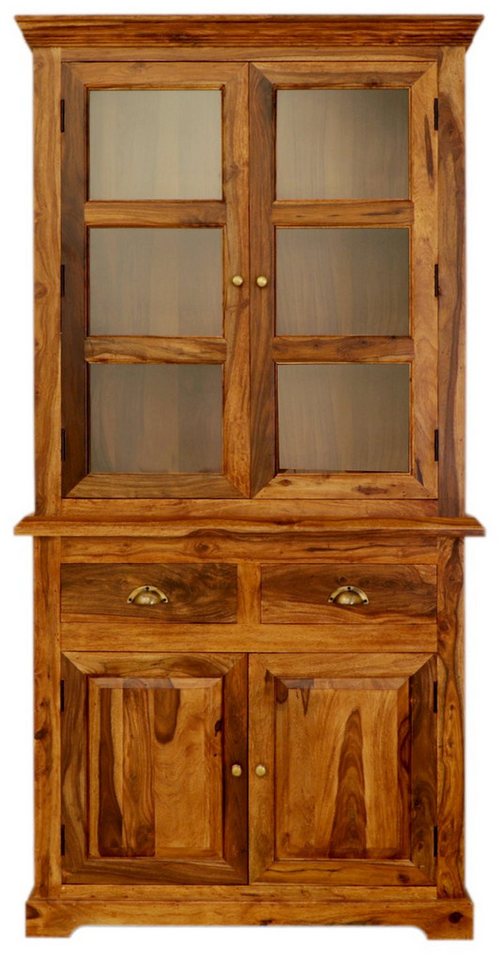 Indischesmoebelhausde Vitrine Vitrine 100x200x45 aus indischem Palisandr-Massivholz Zwei separate Teile für einfacheren Transport und Aufstellung von Indischesmoebelhausde