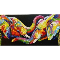 Ölgemälde, Moderne Kunst, Wandbild - Spielende Elefanten von IndividualArtGallery