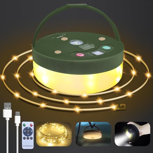 Camping Lichterkette Aufrollbar, 10M LED Lichterkette Aufrollbare Camping mit Fernsteuerung, 8 Beleuchtungsmodi, IP44 Wasserdicht 4-in-1 Tragbare USB Aufladbar Campinglampe für Camping Wandern Garten von Indmird