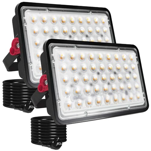 Indmird 100W LED Strahler Außen, 2 Stück Superhell 10000LM Led Strahler Warmweiß 3000K led Scheiwerfer Flutlicht IP66 Wasserdicht LED Außenstrahler für Gärten Auffahrt Garage Flur Ho von Indmird
