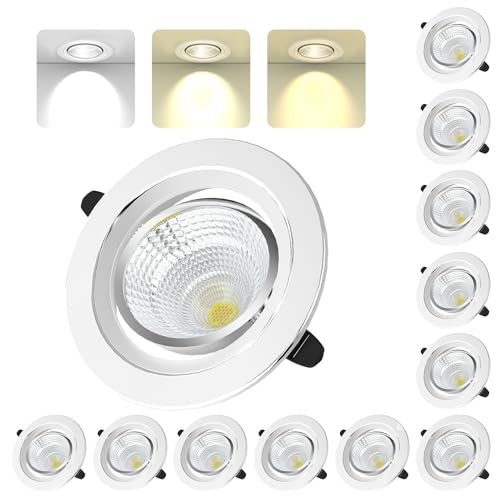 LED Einbaustrahler 230V Dimmbar, 6W Einbaustrahler LED Warmweiß 3000K Naturweiß 4500K Kaltweiß 6500K Deckenspots IP44 LED Spots Lochmass75-85mm Schwenkbar Einbauspots für Küche Badezimmer, 12er Set von Indmird