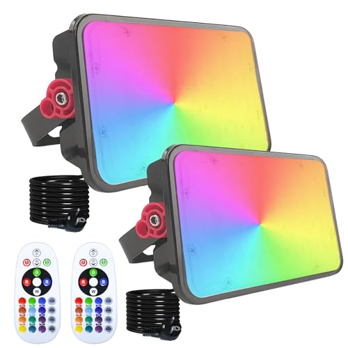 Indmird RGB LED Strahler 50W, 2 Stück RGB Strahle mit Fernsteuerung, IP66 Wasserdich RGB Fluter Farbwechsel Dimmbar Gartenbeleuchtung Partylichter für Garten Party Halloween Baum Stimmungslicht von Indmird