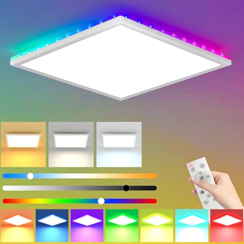 LED Deckenleuchte Dimmbar, 30W 3200LM RGB LED Deckenlampe mit Fernbedienung 3000K-6500K Deckenbeleuchtung IP54 Wasserfest LED Panel für Wohnzimmer Schlafzimmer Kinderzimmer Küche Badezimmer 30cm von Indmird