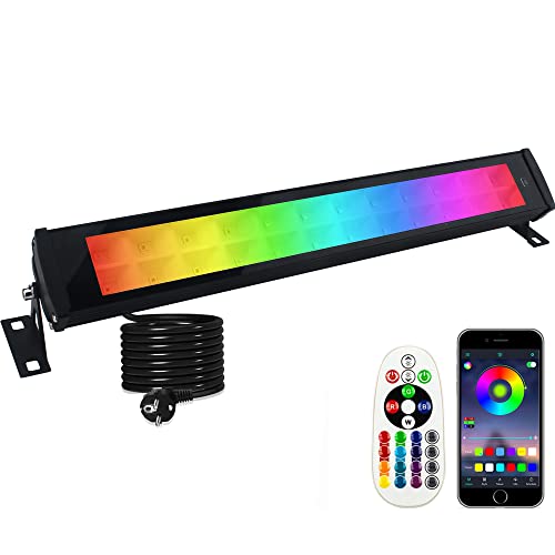 Indmird RGB LED Strahler, 50W RGB LED Wallwasher Licht mit Fernbedienung und Bluetooth APP, LED Bar Lichteffekte IP66 Wasserdicht Smart Partylichter für DJ Disco Party Garten Halloween Bühnenlichter von Indmird