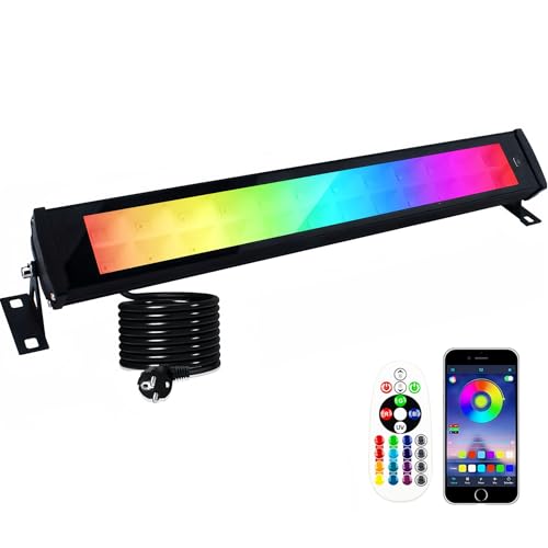 Indmird RGB LED Strahler, 50W RGB LED Wallwasher Licht mit Fernbedienung und Bluetooth APP, LED Bar Lichteffekte IP66 Wasserdicht Smart Partylichter für DJ Disco Party Garten Halloween Bühnenlichter von Indmird