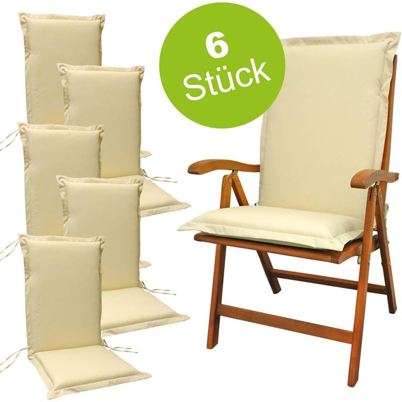 indoba® 6 x Sitzauflage Hochlehner Premium  95°C vollwaschbar Beige 120x50 cm von Indoba