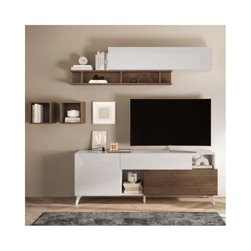 Indomita TV-Möbel Marion 180 x 42 x 67 cm Farbe Weiß glänzend und Merure von Indomita