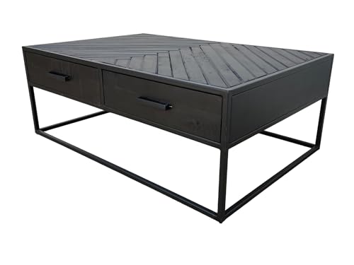 Indoortrend Couchtisch rechteckig 120 cm - Beistelltisch Metall Gestell - Wohnzimmertisch schwarz Massivholz - Vintage Möbel Maße B: 75 x T: 75 x H: 45 cm von Indoortrend