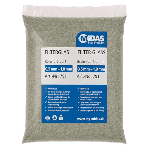 Indoortrend Midas Hi-Tech Filterglas für Sandfilteranlage Pool - 20 kg Sack Filterglas als umweltschonende Alternative zu Filtersand, Pool Filter Glassand Ø Körnung 0,5-1,0 mm (Grad 1) von Indoortrend