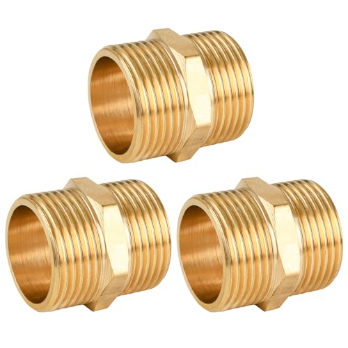 3 Stück Doppelnippel 1 Zoll Messing Außengewinde, Doppelnippel Sechskant 1" AG/AG, Verbindungsstück Gewindefitting, Doppelnippel Messing Fittings für Sanitär, Zentralheizung, Klimaanlagen von Indrnif
