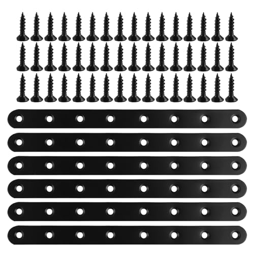 6 Stück Flachverbinder Kohlenstoffstahl Lochplatte Schwarz 244x19x3mm Metallverbinder Holzverbinder Flache Reparaturplatte Geeignet zum Selbstkleben/Bohren mit Schrauben für Möbel Schränke Regale von Indrnif