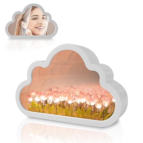 Indrnif DIY Tulpen Nachtlicht Wolke Tulpe Lampe Tulpen Wolke Lampe Tulpe Blume Lampe Tulpen Spiegel Lichter DIY Wolke Tulpe Lampe Spiegel DIY Tulip Night Light Room Decor Lamp & Mirror 2 in 1 von Indrnif