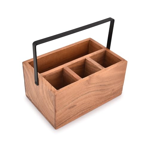 Indus Lifespace Acacia Silverware Flatware Organizers with Handle for Farmhouse Kitchen Decor, Countertop Organizer and Cookware Storage (22.86cm x 15.24cm x 11.43cm) von Indus Lifespace