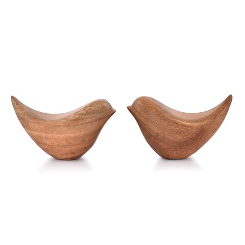 Indus Lifespace Acacia Wood Bird Statues Set Home Décor Bird Sculpture for Living Room, Bathroom, Office Modern Style Birds Decorative Ornaments (Large - 11.43cm x 8.89cm), (Small - 8.89cm x 6.35cm) von Indus Lifespace