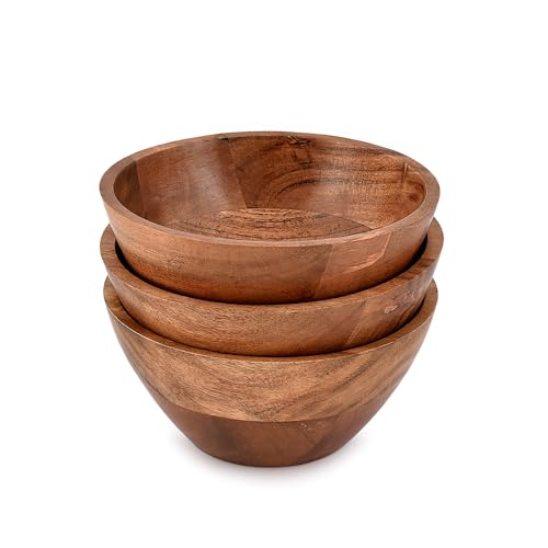 Indus Lifespace Acacia Wood Bowl Set for Kitchen Serving Bowls for Entertaining Small Snack Bowls Set Kitchen Counter, Serving Bowls, Wooden Bowls for Décor (15.24cm x 15.24cm x 6.98cm), (Set of 3) von Indus Lifespace