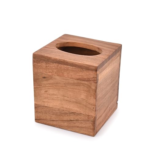 Indus Lifespace Acacia Wood Square Tissue Box with Slide-Out Bottom for Bathroom, Bedroom, Dinner Table, Office (13.97cm x 13.97cmx 15.24cm) von Indus Lifespace