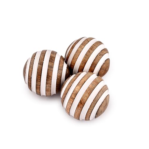 Indus Lifespace Dekorative Kugeln aus Mangoholz für Tafelaufsatz oder individuellen Gebrauch, ideal für den Einsatz im Wohnzimmer, Esszimmer, Couchtisch (7,62 x 7,62 x 7,62 cm), 3 Stück von Indus Lifespace