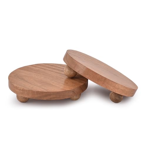 Indus Lifespace Runder Akazienholz-Präsentationsständer, Holzständer für die Präsentation von Holzerhöhungen für Küche/Badezimmertheke/Pflanzenständer (15,24 cm x 15,24 cm x 3,81 cm), (2er-Set) von Indus Lifespace