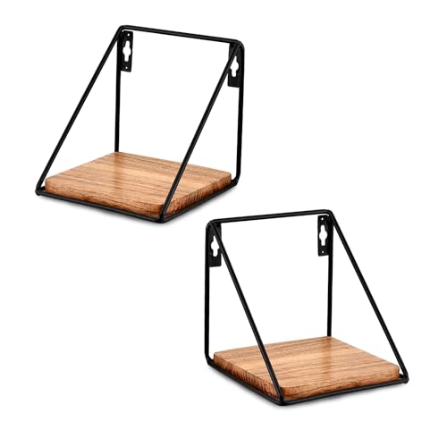 Indus Lifespace Schweberegal, Eisen und Akazienholz, Wandregal, 2er-Set, für Wohnzimmer, Schlafzimmer, Badezimmer (12,7 cm x 12,7 cm x 12,7 cm) (2er-Set) von Indus Lifespace