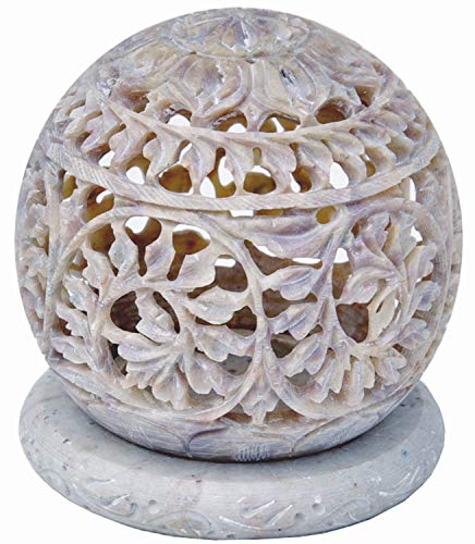 Indus Lifespace Teelichthalter aus Speckstein, handgefertigt, rund, klein, mit Blumen von Indus Lifespace