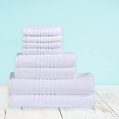 Indus Textiles Handtuch-Set, 2 Badetücher, 2 Handtücher und 4 Waschlappen, 600 g/m², 100 % ägyptische ringgesponnene Baumwolle, Badezimmer-Duschtücher-Set (weiß, 8-teiliges Handtuchset) von Indus Textiles