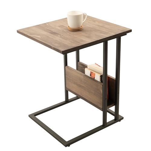 Industrial Living Beistelltisch – Tisch – Tisch mit Zeitschriftenhalter – Beistelltisch Metall mit Holz – Laptoptisch – Kaffeetisch – Beistelltisch - Walnuss - Schwarz von Industrial Living