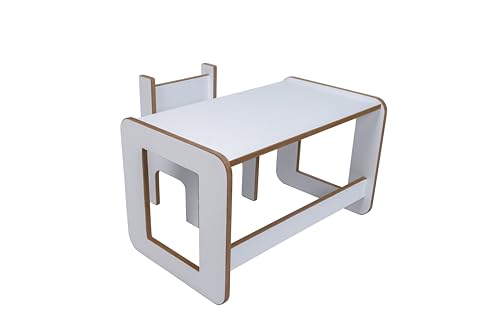 Industrial living Kinderschreibtisch - Kindertisch mit Stuhl - Spieltisch - Zeichentisch - Aktivitätstisch - Kleinkindtisch 1 bis 7 Jahre - Holz - Weiß von Industrial Living