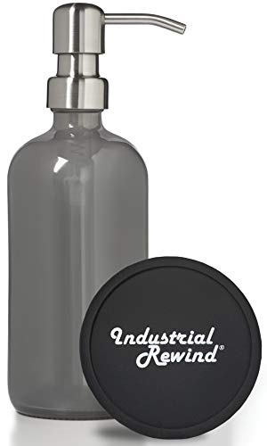 Grauer (grau) Glas-Seifenspender mit Metallpumpe und Untersetzer für rutschfesten Boden/Arbeitsplattenschutz, 473 ml Pint-Glasflasche (Edelstahl-Pumpe) von Industrial Rewind