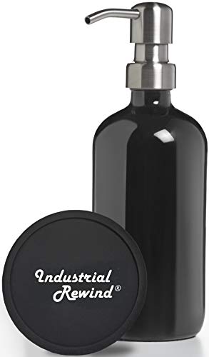 Industrial Rewind Seifenspender aus Glas, 237 ml, mit Metallpumpe, mit rutschfestem Untersetzer/Arbeitsplatte, Schwarz von Industrial Rewind