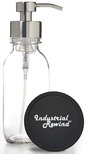 Klarglas-Seifenspender mit Chrom-Metallpumpe, breite Öffnung, 473 ml, inklusive rutschfester Unterseite und Aufsatzschutz (transparent/chrom) von Industrial Rewind