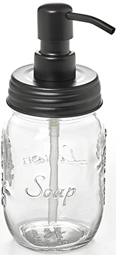 Mason Jar Seifen- und/oder Lotionspender mit glänzender, schwarzer Spenderpumpe und rutschfestem Untersetzer für Händedesinfektionsmittel, Flüssigseife oder Hand-/Körperlotion (glänzend schwarz, 16 von Industrial Rewind