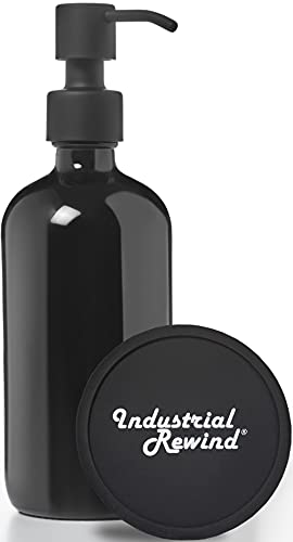 Schwarzer Seifenspender mit Metallpumpe – 473 ml Glasflaschenspender für Flüssigseife, Lotion oder Shampoo von Industrial Rewind (schwarzer flacher Kopf) von Industrial Rewind