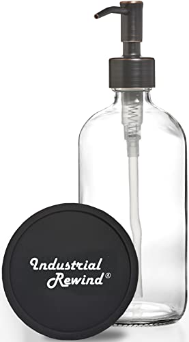Seifenspender mit ölgeriebener Bronze-Seife oder Lotionspumpe 237 ml Glasspender mit rutschfestem Untersetzer (transparent/ORB) von Industrial Rewind