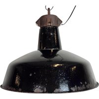 Industrielle Fabriklampe Aus Schwarzer Emaille Mit Gusseisenaufsatz, 1950Er Jahre Industrielle Fabriklampe Aus Schwarzer Emaille Mit Gusseisenaufsatz, 1950Er Jahre von IndustrialAntik