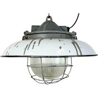 Industrielle Grau Emaillierte Fabrik Käfig Hängelampe Aus Gusseisen Von Zaos, 1960Er Jahre von IndustrialAntik