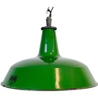Industrielle Grüne Emaille Fabrik Hängelampe Von Revo, 1950Er von IndustrialAntik