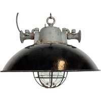 Schwarze Industrie Käfig Hängelampe Aus Emaille Und Gusseisen, 1950Er Jahre von IndustrialAntik