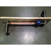 Regal Mit 3/4 "Schwarz - Und Kupferrohr, Blauem Ventil 1 "x8" Holz | Wählen Sie Ihren Eigenen Fleck von IndustrialDecorStyle