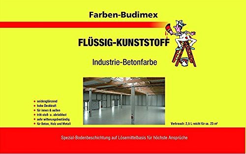 Farben-Budimex Flüssigkunststoff / Industrie-Farbe / 750 ml / silbergrau / zum Versiegeln u. Beschichten von Beton, Holz u. Metall / tritt-stoß- u. abriebfest /empfohlen für Handwerk u. Industrie von Industrie-Betonfarbe / farbloser Flüssigkunststoff