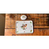 Schöne, Antike, Vintage, Porzellan, Blauer Vogel, Deckel Trinket Topf Und Chaffinch, Tablett, Home Decor, Schlafzimmer, Schminktisch, Display von IndustriousImaginare