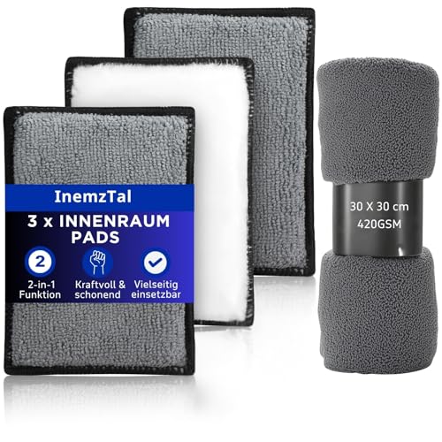 Auto Innenraum Scrub Pads Set,Auto Innenraum Reiniger Pads,Enthält 3 ReinigungsschwäMme -15x10cm,1 MikrofasertüCher -30x30cm, Porentiefe Reinigung Von Polster,Leder,Kunststoff Auto Innenraum Scrub Pads Set,Auto Innenraum Reiniger Pads,Enthält 3 ReinigungsschwäMme -15x10cm,1 MikrofasertüCher -30x30cm, Porentiefe Reinigung Von Polster,Leder,Kunststoff von InemzTal