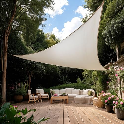Sonnensegel Balkon Dreieck 4.8X4.8X4.8 M Creme, Premium HDPE UV Schutz Sonnenschutz Atmungsaktiv Wetterbeständig für Garten Balkon und Terrasse, Inkl Befestigungsseile von InemzTal