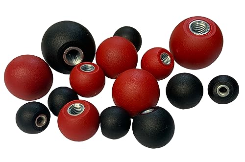 Kugelknopf Kunststoff DIN 319 Schwarz Rot M4 M5 M6 M8 M10 M12 Ø 16-40 mm Kopf Griff Hebel (Rot, M8 x 25 mm) von Inetbot