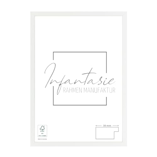 Infantasie 'N°2' Bilderrahmen 11x17 handgefertigt nach Maß | Weiss Matt | MDF Holz-Design Collage Rahmen inkl. Kunstglas und Metall Aufhänger (Querformat & Hochformat) von Infantasie