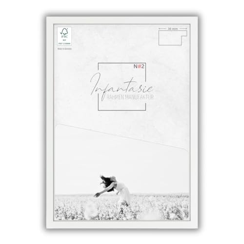 Infantasie 'N°2' Bilderrahmen 14x21 handgefertigt nach Maß | Weiss Matt | MDF Holz-Design Collage Rahmen inkl. Kunstglas und Metall Aufhänger (Querformat & Hochformat) von Infantasie