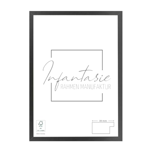 Infantasie 'N°2' Bilderrahmen 21x28 handgefertigt nach Maß | Schwarz Matt | MDF Holz-Design Collage Rahmen inkl. Kunstglas und Metall Aufhänger (Querformat & Hochformat) von Infantasie